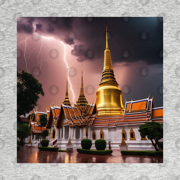 Iconic World Landmarks During A Thunderstorm; Wat Pho Bangkok by Musical Art By Andrew